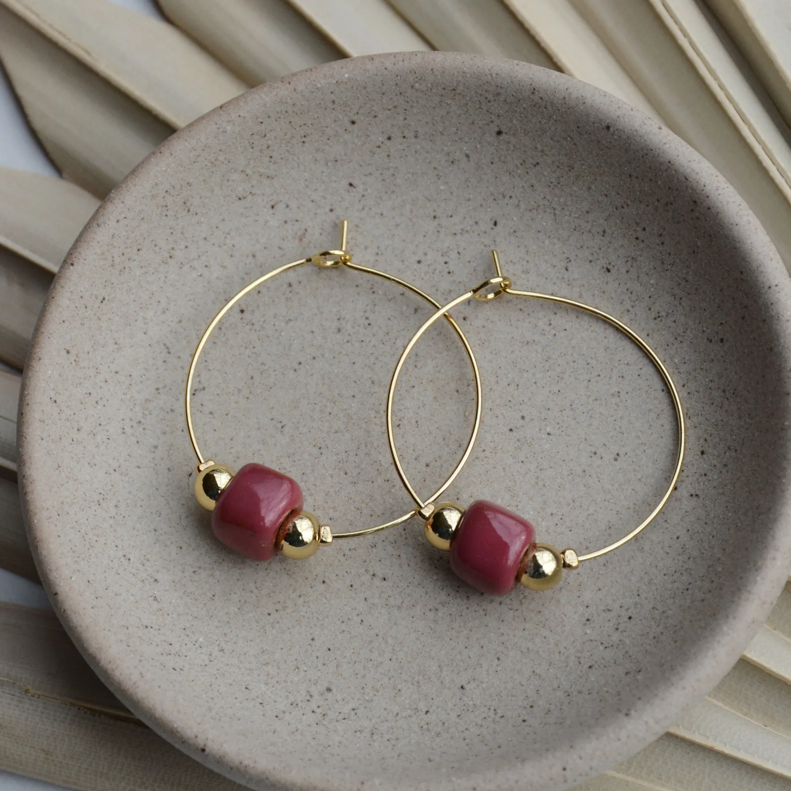 Square Clay Bead Gold Hoop Earrings