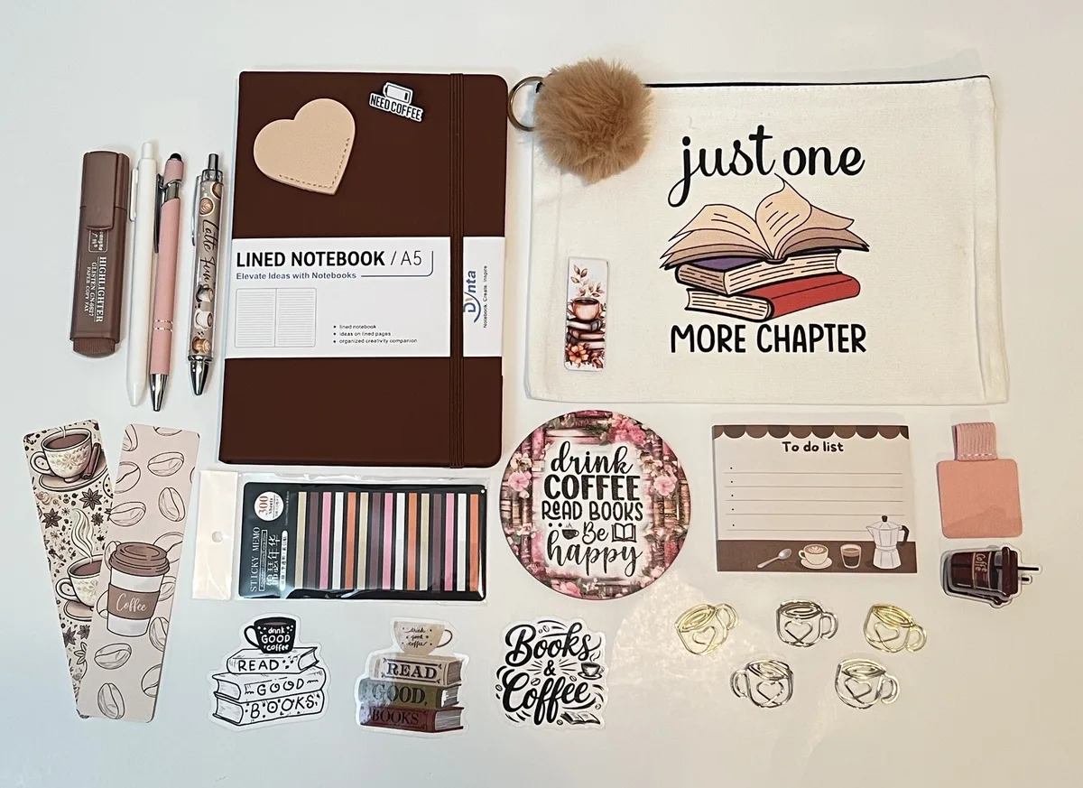 The Coffee Bookish Bundle: notebook, pens, bookmarks and a canvas bag