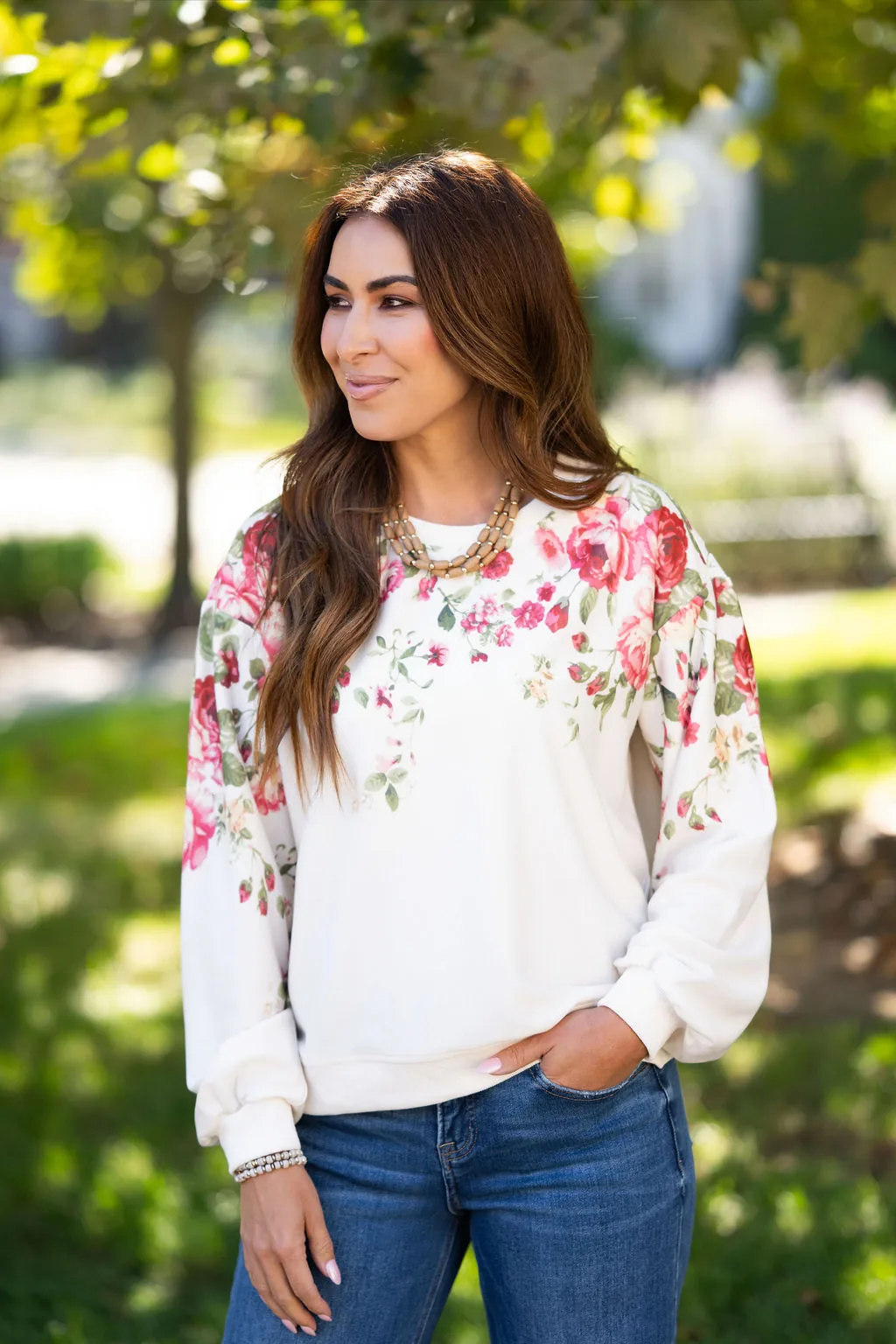 Blooming Romance Ivory Floral Pullover