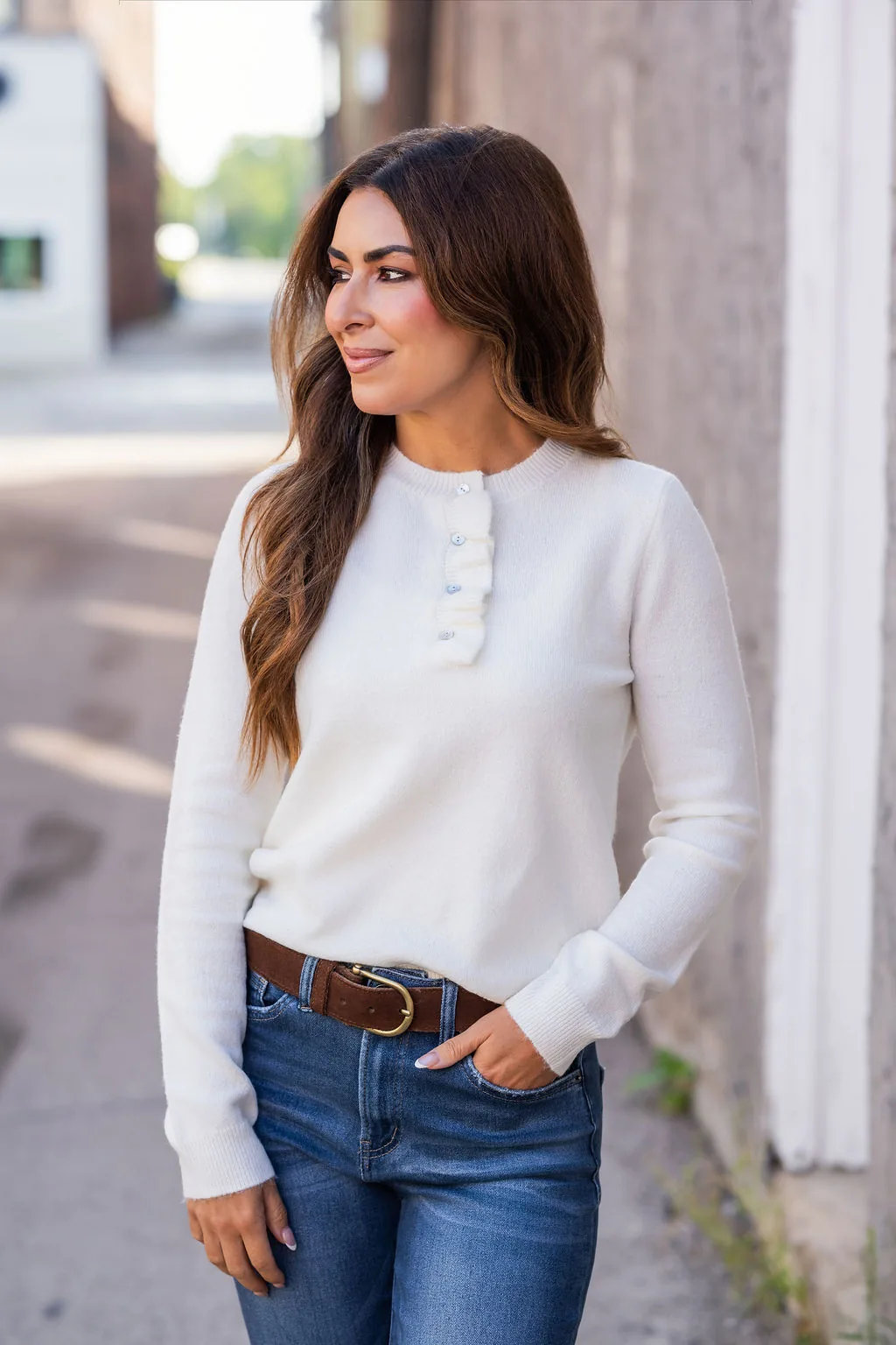 Buttoned Beauty Ivory Henley Sweater