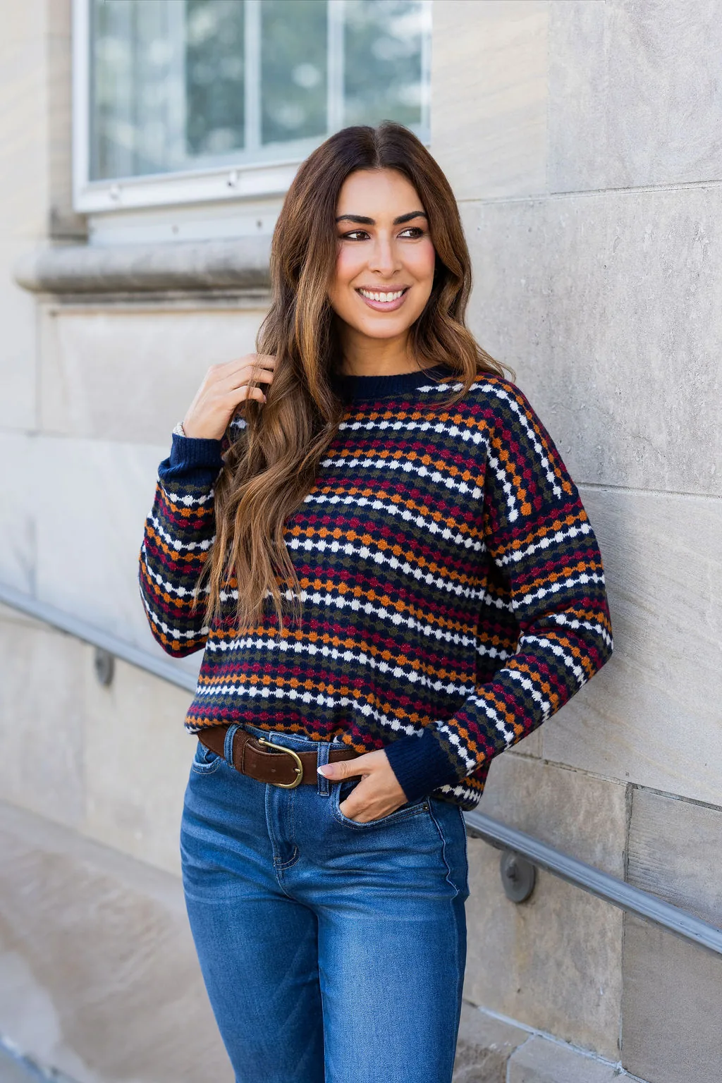 Fall Color Story Navy Striped Sweater