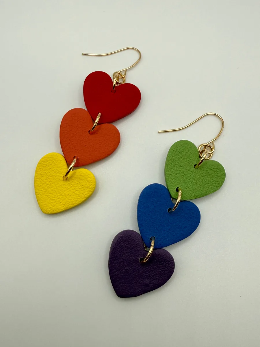 3 Heart Dangles in Rainbow