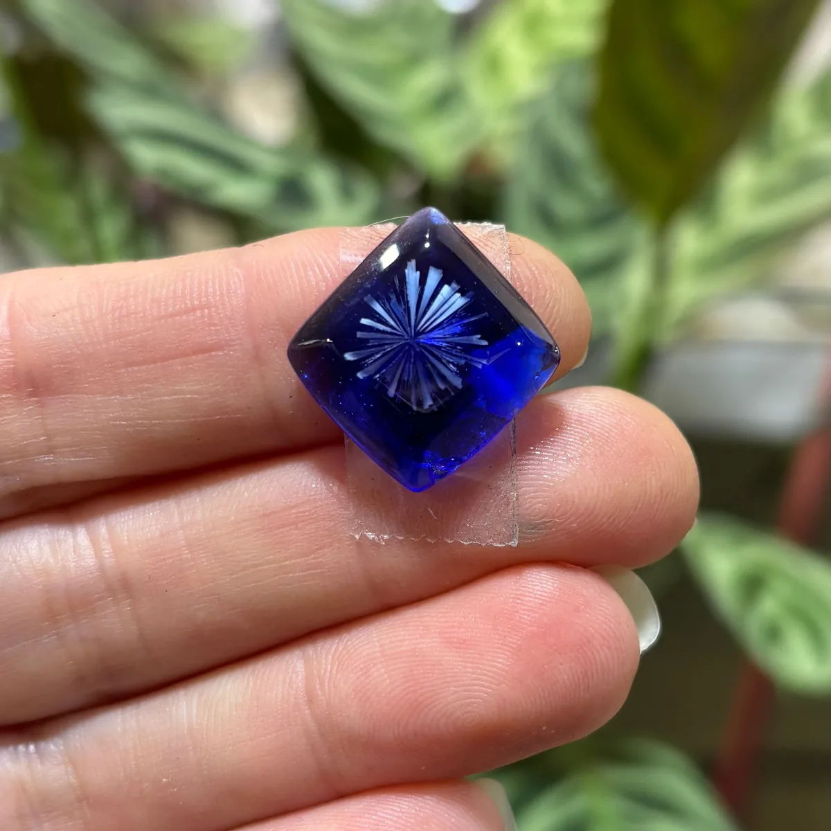 Cabochon, cobalt square starburst