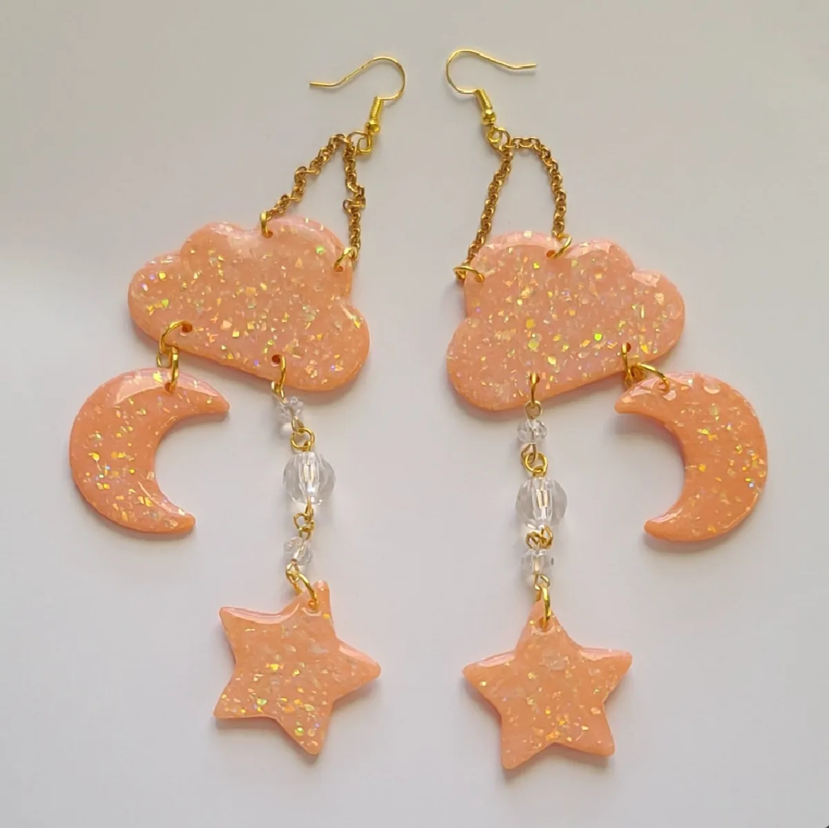 Peach opal celestial earrings