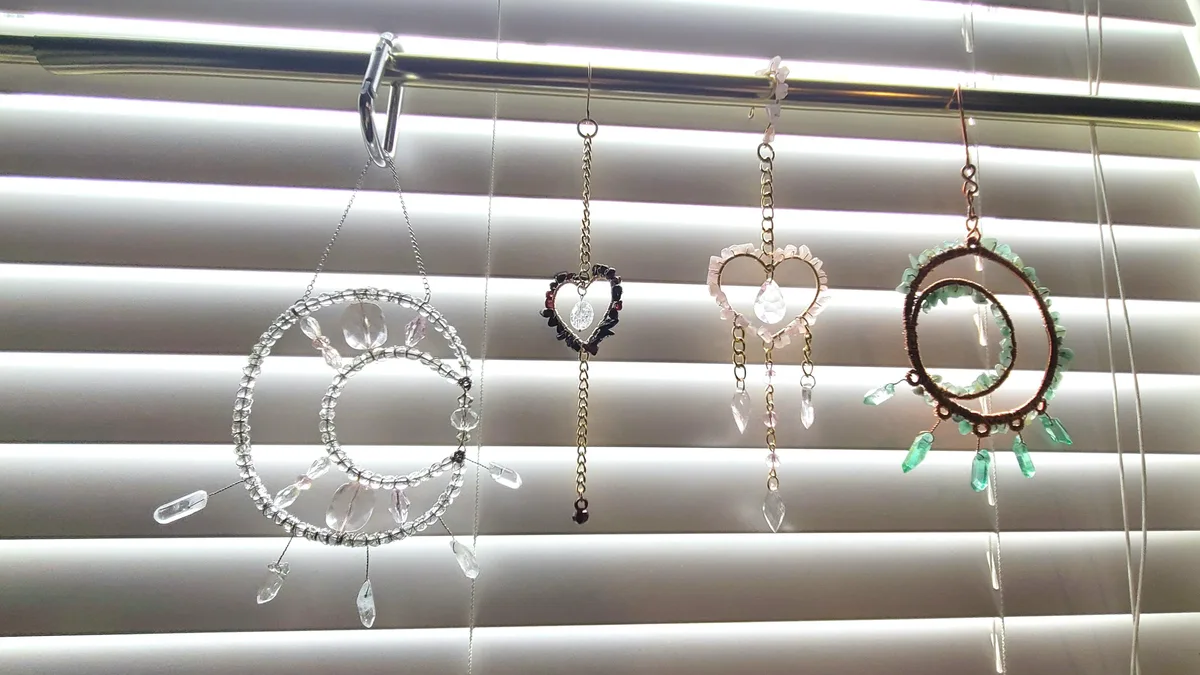 Heart and moon suncatchers