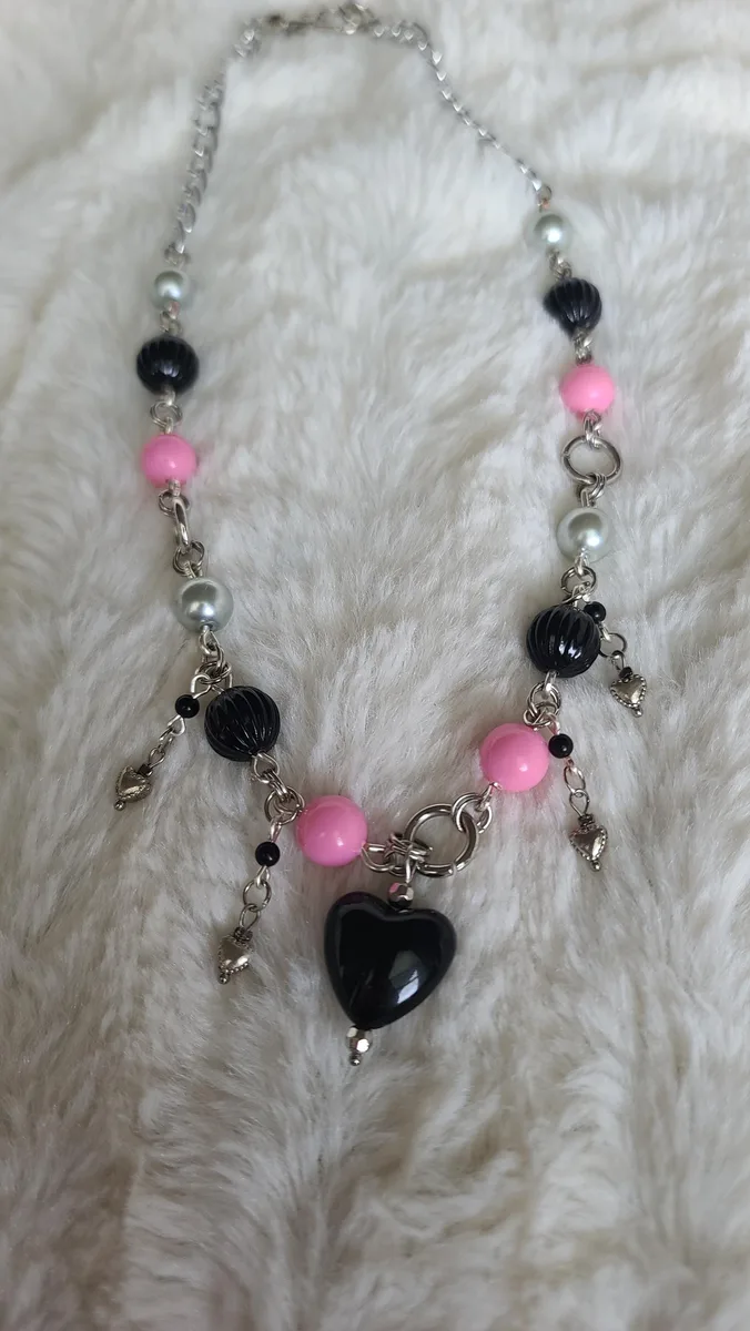 Pink and black heart necklace