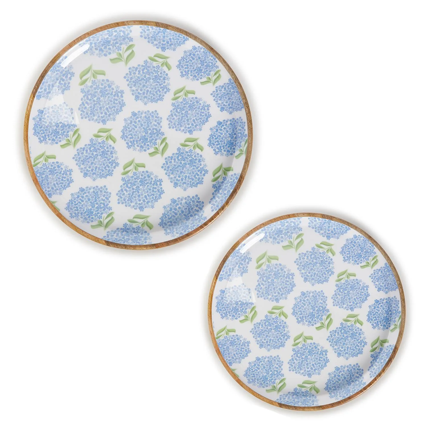 Blue Hydrangea Wood Round Tray