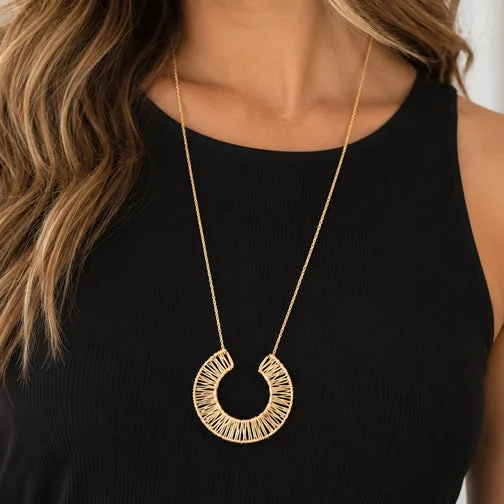 Wire Wrapped Crescent Pendant Necklace