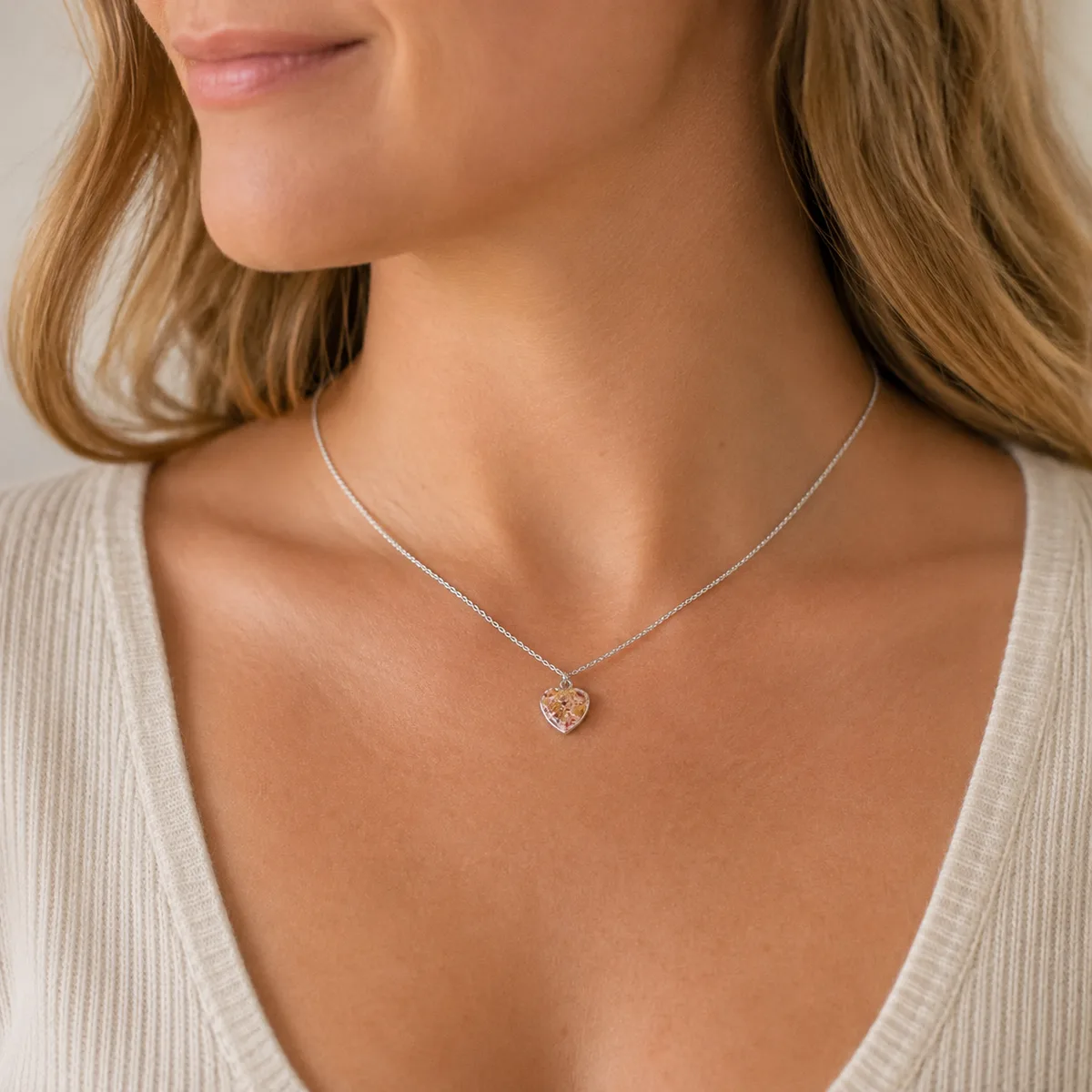 Remembrance Heart Pendant Necklace Using Flower Petals