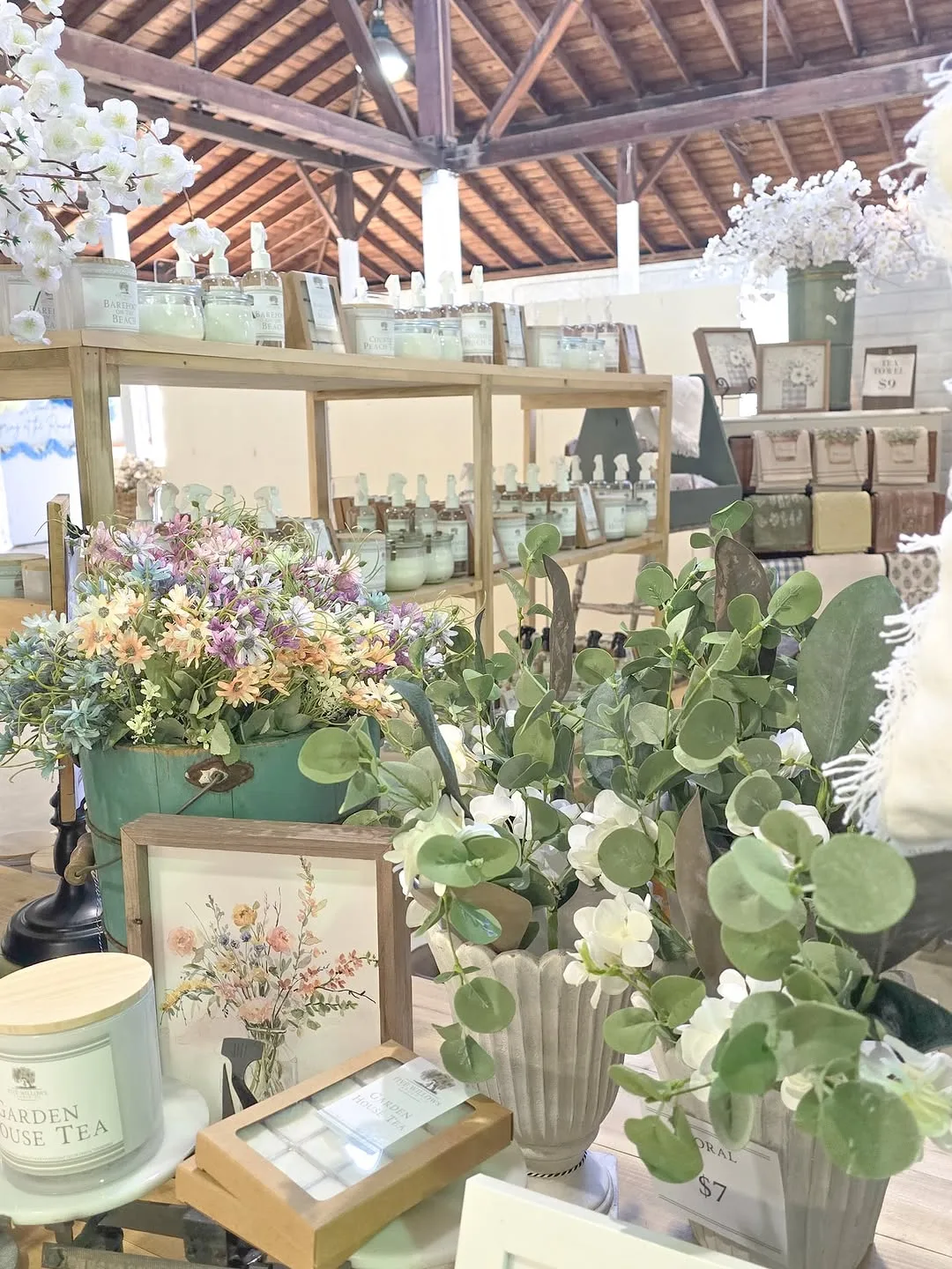 Candles, florals and home decor in the Five Willows booth