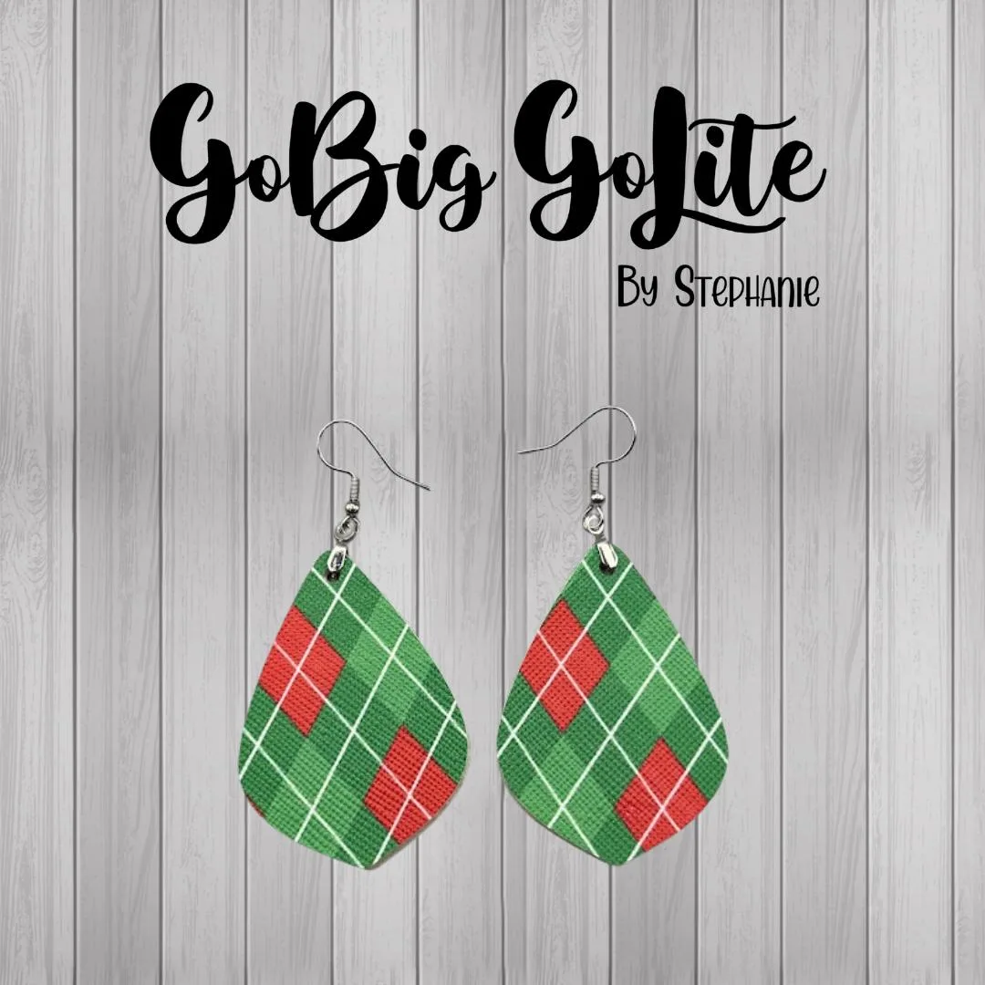 Faux leather argyle Christmas earrings