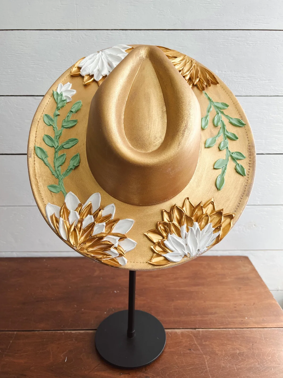Hand-painted flower rancher hat: Golden Goddess