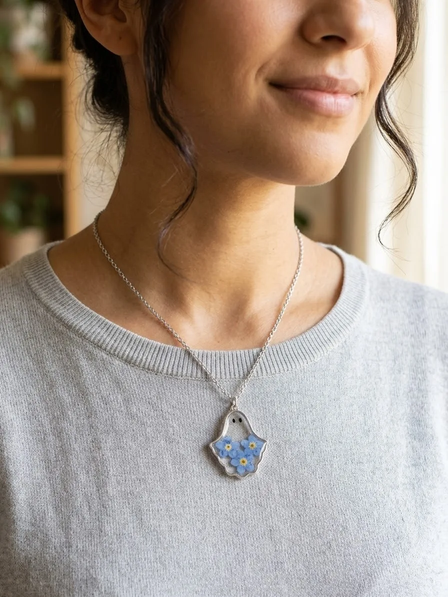 Ghost Pressed Flower Necklace