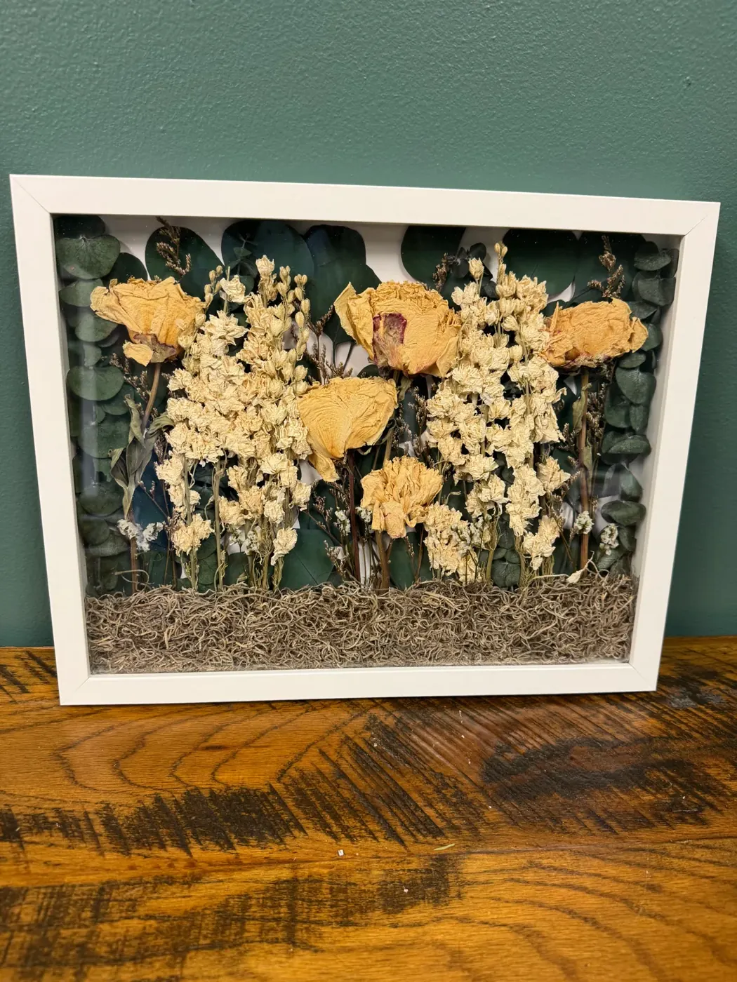 14x11 Ivory Peony Shadow Box In White