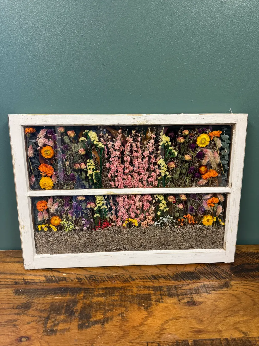 White 2 Pane Wildflower Vintage Wood Window
