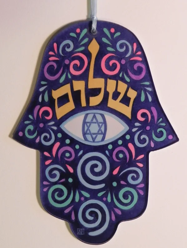 Shalom with Eye hamsa, pastel