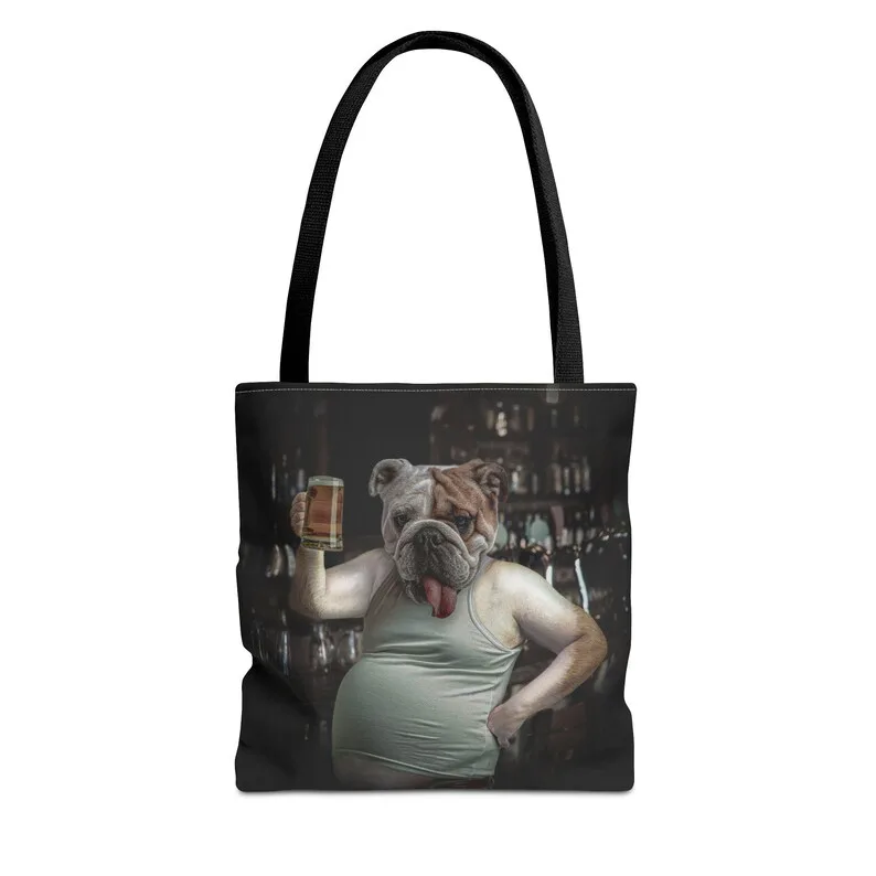 Beer belly bulldog tote bag
