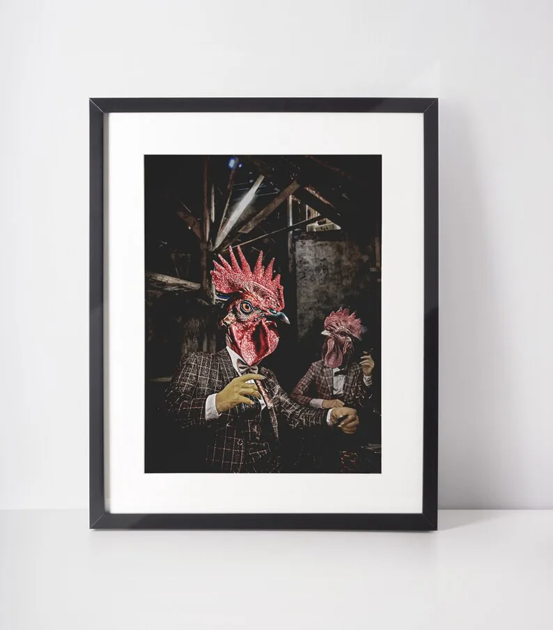 Rooster poker art print