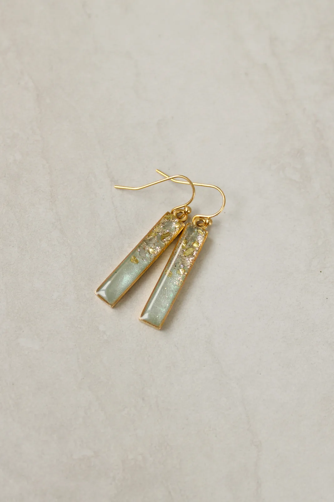 Gold and Sage Shimmer Bar Earrings