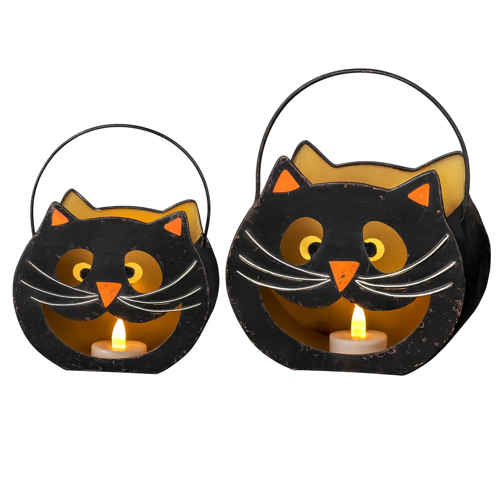 Retro Black Cat Halloween Bucket with Handle
