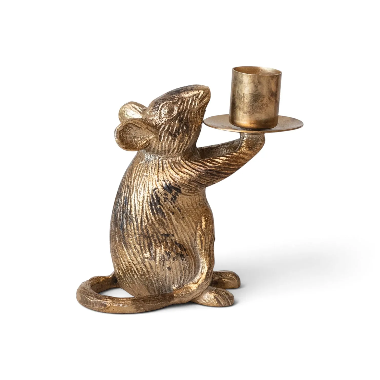 Antique Gold Mouse Taper Candle Holder
