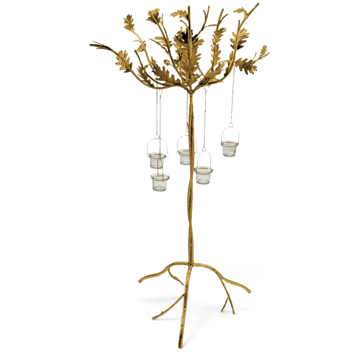 Gold Oak Leaf Candelabra with Hanging Tealight Holders