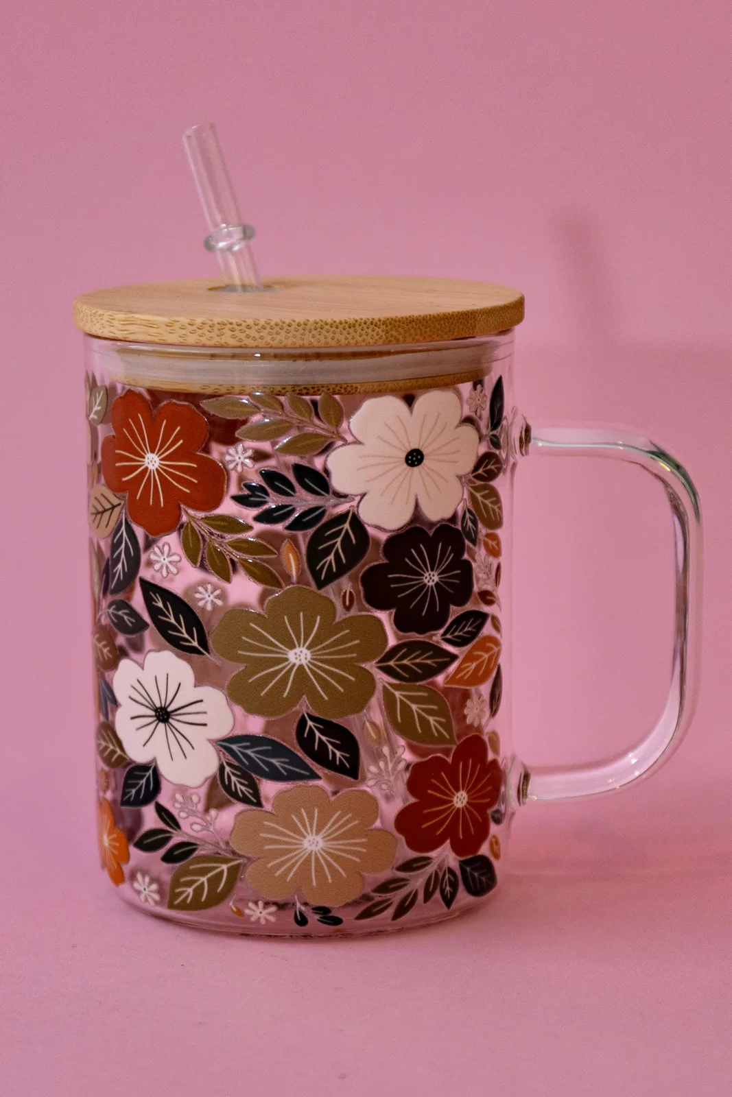 Autumn Flowers glass cup