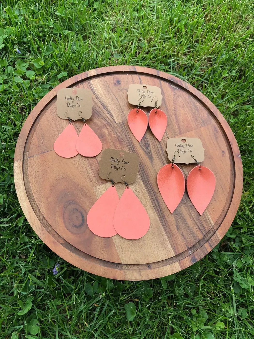 Coral Leather Earrings