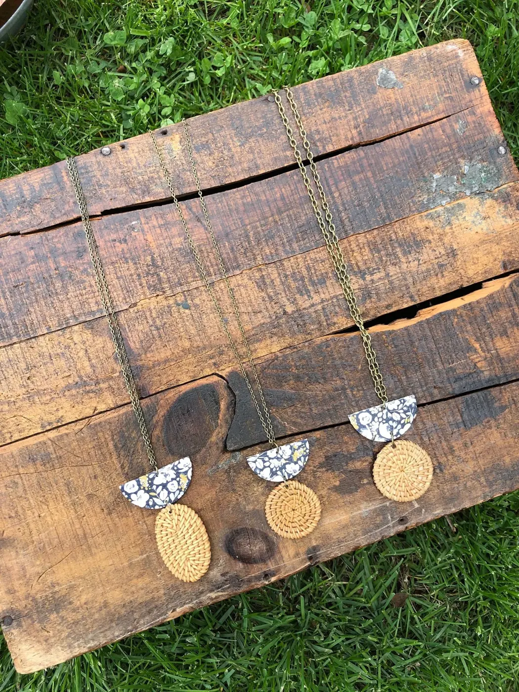 Navy Floral Leather Necklaces