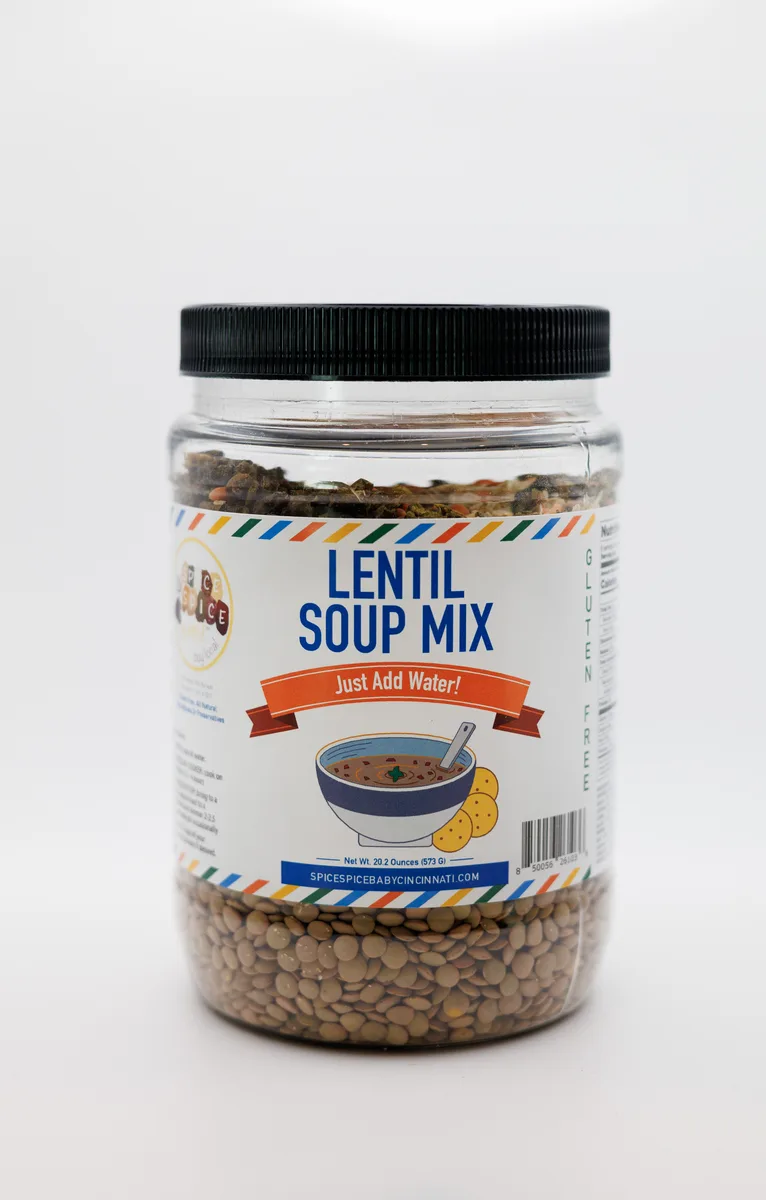 A jar of lentil soup mix