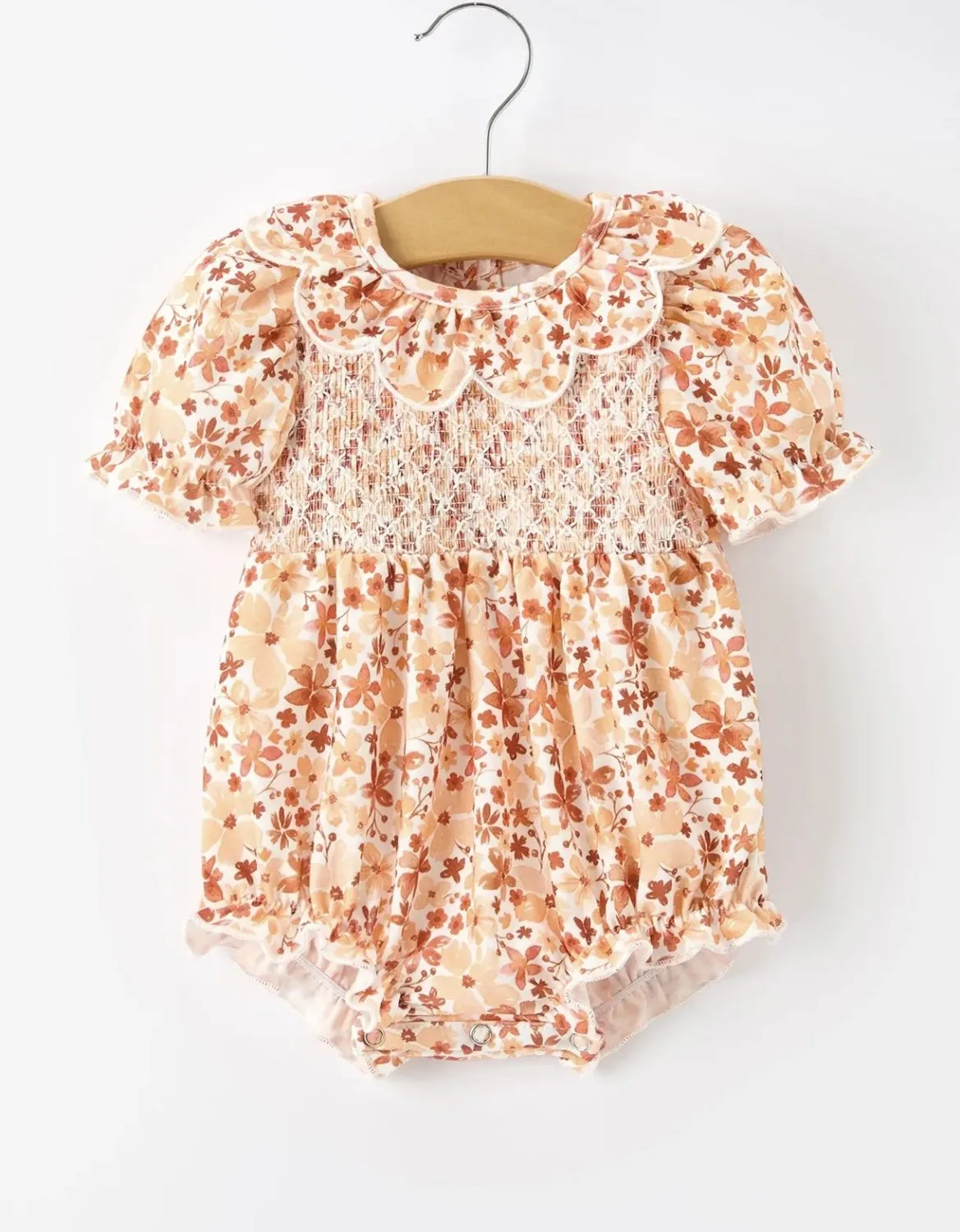 Fall floral smocked baby romper
