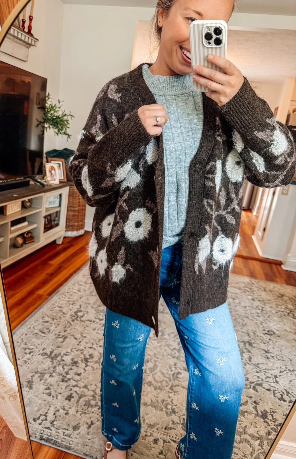 Autumn Stroll Oversized Floral Jacquard Cardigan