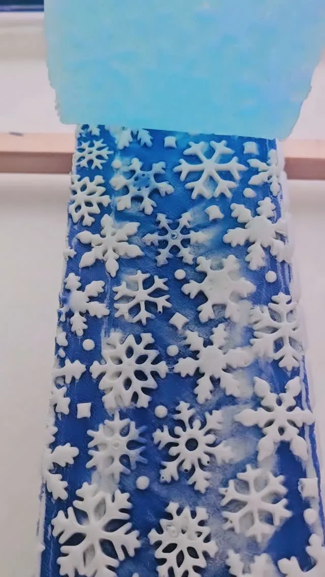 Snow Day soap loaf topped with snowflakes