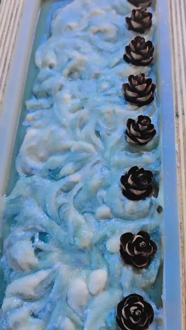 First Frost soap loaf with piped frosting and roses