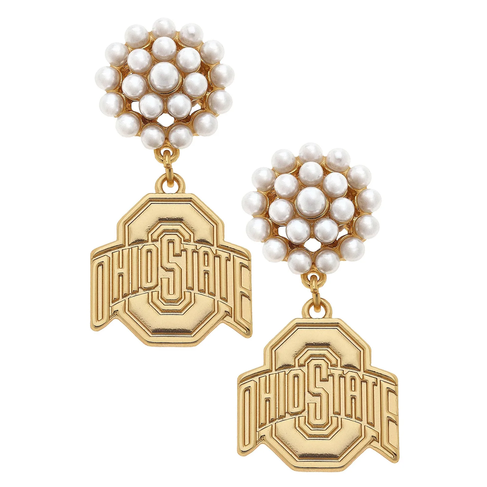 Ohio State Buckeyes Pearl Cluster 24K Gold Plated Earrings