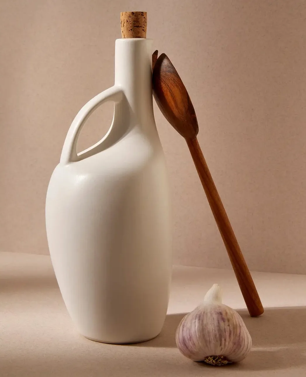 Stoneware Olive Oil Bottle, Matte White